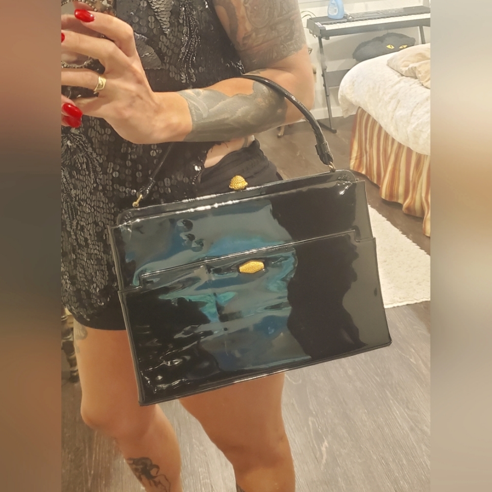 Crown Duke Vintage Black Patent Handbag